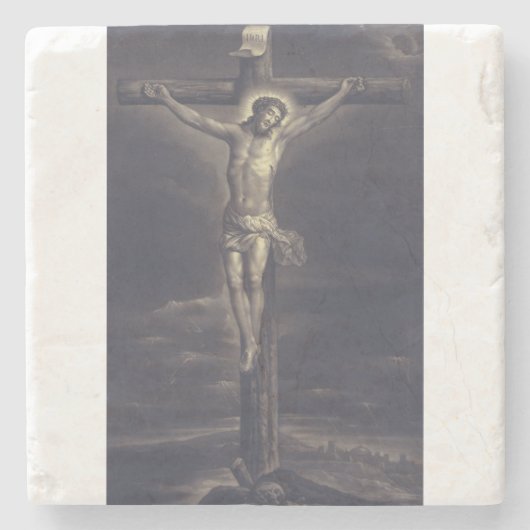 Die Heilige Passion Schwarz-Weiß-Fine-Art Steinuntersetzer (Vorderseite)