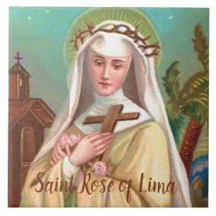 Die heilige Rosa von Lima bei Nacht (M 024) Fliese