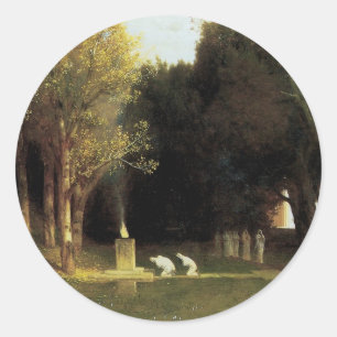 Die heilige Tanne von Arnold Böcklin, Vintage Art Runder Aufkleber