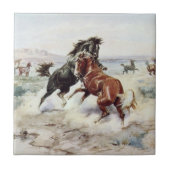 Die Herausforderung (Hengste kämpfen) Fliese (Vorderseite)