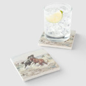 Die Herausforderung (Kampf männlicher Pferde) Steinuntersetzer (Seitenansicht)