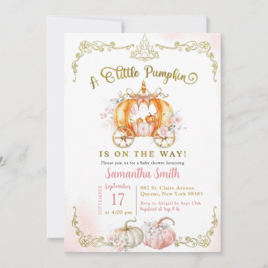 Die Herbstprinzessin ist auf dem Weg zur Babydusch Einladung (Vorderseite)