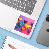 Die Herzen in lebhaften Farben mit Facetten Aufkleber (Laptop mit iPhone)