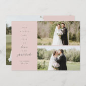 Die Herzen sind drei Foto Blush Gray Wedding Dankeskarte (Vorne/Hinten)
