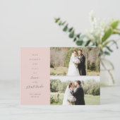 Die Herzen sind drei Foto Blush Gray Wedding Dankeskarte (Stehend Vorderseite)