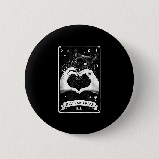 Die Herzschmerz-Katze gothische Tarotkarten-Kunst Button (Vorderseite)