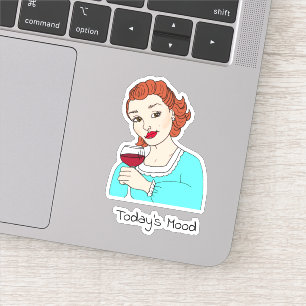 Die heutige Stimmung, Retro-Dame mit Glas Rotwein Aufkleber