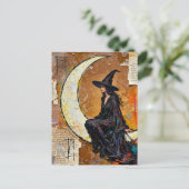 Die Hexe auf der Mond-Collage Postkarte (Stehend Vorderseite)