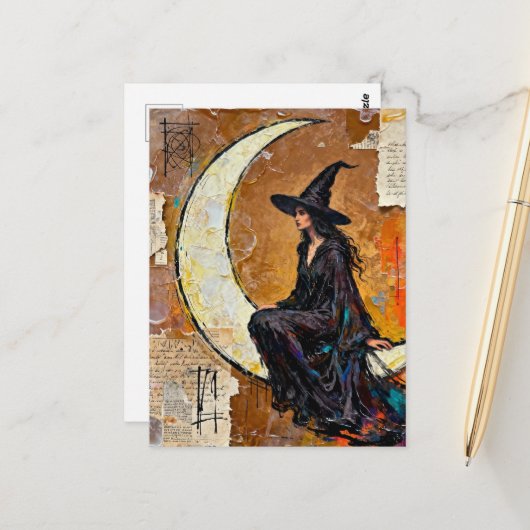 Die Hexe auf der Mond-Collage Postkarte (Vorderseite/Rückseite Beispiel)