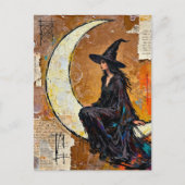 Die Hexe auf der Mond-Collage Postkarte (Vorderseite)
