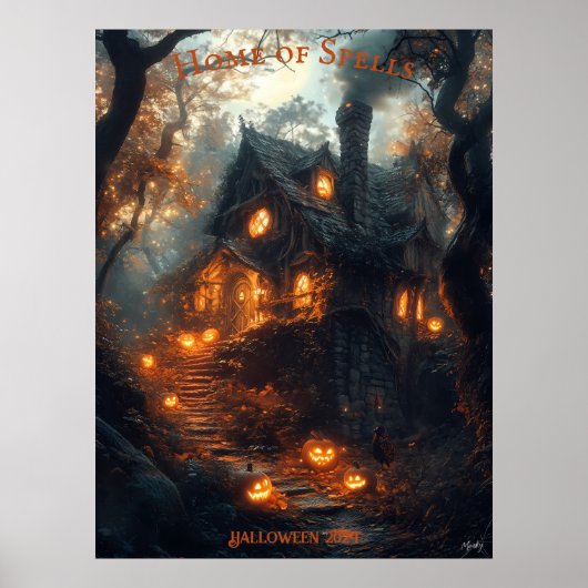 Die Hexe-Hütte Halloween mit leuchtenden Jacken Poster (Vorne)