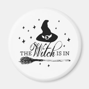 Die Hexe ist da, Halloween-Hexenhut & Besenstiel Magnet
