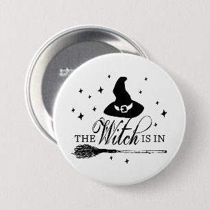 Die Hexe ist drin Halloween Hexenhut & Besenstie Button