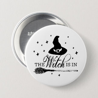 Die Hexe ist drin | Halloween Hexenhut & Besenstie Button