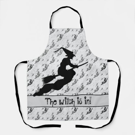 'Die Hexe ist in' Halloween Hexengrau Schürze (Vorderseite)