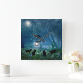 Die Hexe-Katzen-Uhr Quadratische Wanduhr (Zuhause)