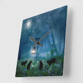 Die Hexe-Katzen-Uhr Quadratische Wanduhr (Winkel)