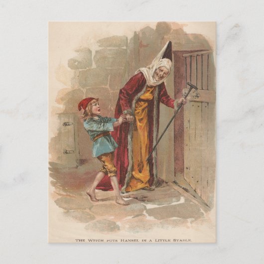 Die Hexe legte die Hand in den Stall Postkarte (Vorderseite)