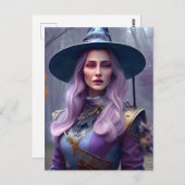 Die Hexe mit Lila Haar Postkarte (Vorne/Hinten)