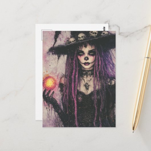 Die Hexe mit Magie in ihrer Hand Postkarte (Vorderseite/Rückseite Beispiel)