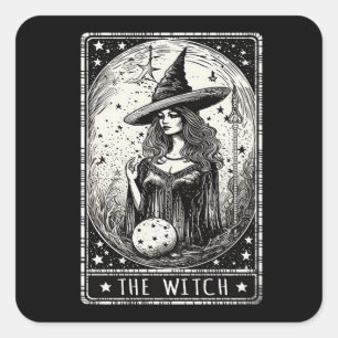 Die Hexe Tarotkarte Vintage Halloween Hexe Quadratischer Aufkleber