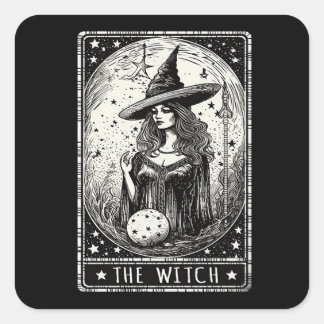 Die Hexe Tarotkarte Vintage Halloween Hexe Quadratischer Aufkleber