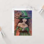 Die Hexe und das Owls Halloween Postcard Small Karte (Vorderseite/Rückseite Beispiel)