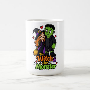 Die Hexe und ihr Monster Süßes Halloween-Pärchen T Kaffeetasse