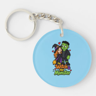 Die Hexe und ihr Monster Süßes Halloween-Pärchen T Schlüsselanhänger