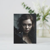 Die Hexe und ihre schwarze Katze Postkarte (Stehend Vorderseite)