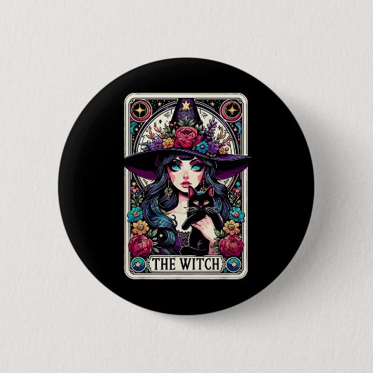 Die Hexenkarte Halloween Gothic Hexe Vibes Button (Vorderseite)