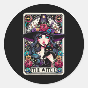 Die Hexenkarte Halloween Gothic Hexe Vibes Runder Aufkleber