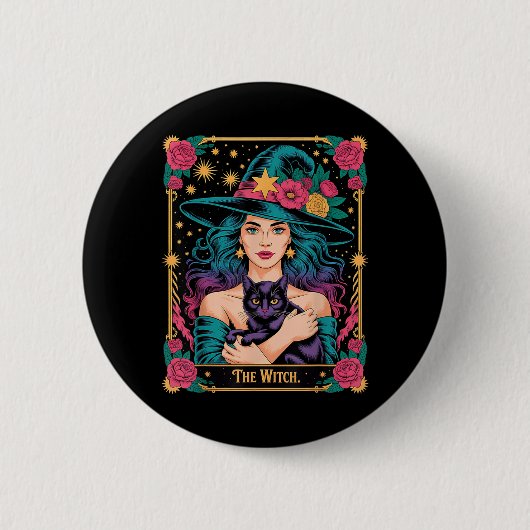 Die Hexenkarte Halloween Gothic Hexen-Vibes Schwar Button (Vorderseite)