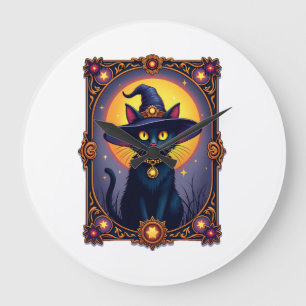 Die Hexenkatze Tarotkarte Halloween Vintage Gothic Große Wanduhr