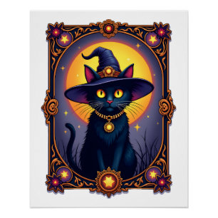Die Hexenkatze Tarotkarte Halloween Vintage Gothic Poster