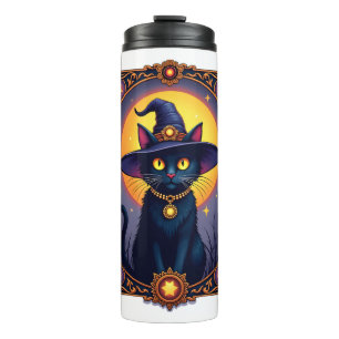 Die Hexenkatze Tarotkarte Halloween Vintage Gothic Thermosbecher
