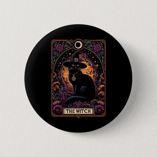 Die Hexenkkatze Tarot Card Halloween Vintag Gothic Button (Vorderseite)