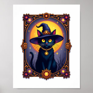Die Hexenkkatze Tarot Card Halloween Vintag Gothic Poster