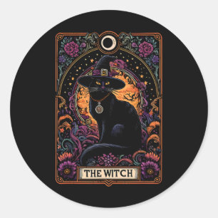 Die Hexenkkatze Tarot Card Halloween Vintag Gothic Runder Aufkleber