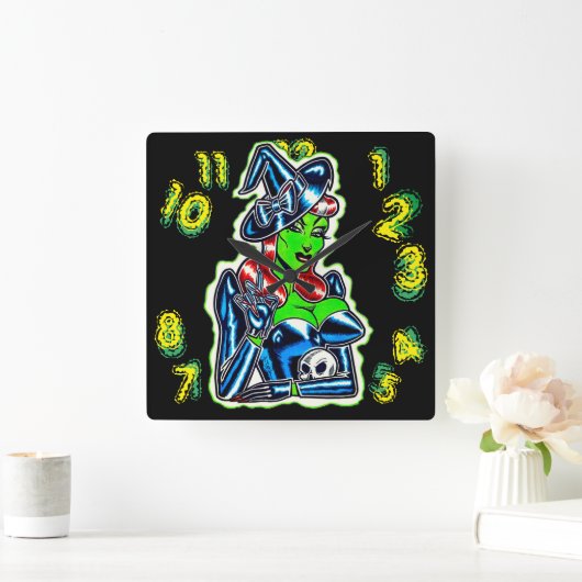 Die Hexenzeit Quadratische Wanduhr (Zuhause)