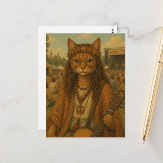 Die Hippie-Katze Postkarte (Vorderseite/Rückseite Beispiel)