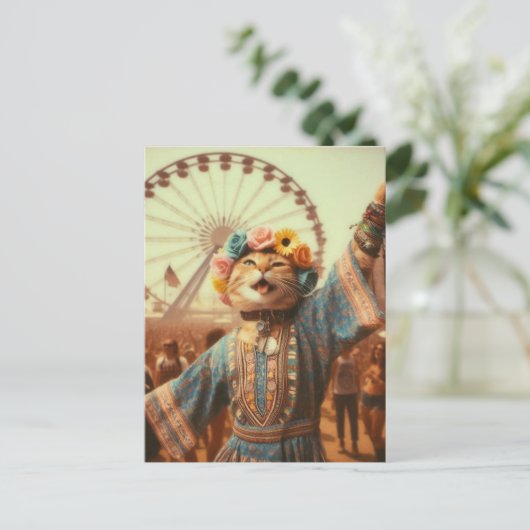 Die Hippie Kitty Postcard Postkarte (Stehend Vorderseite)