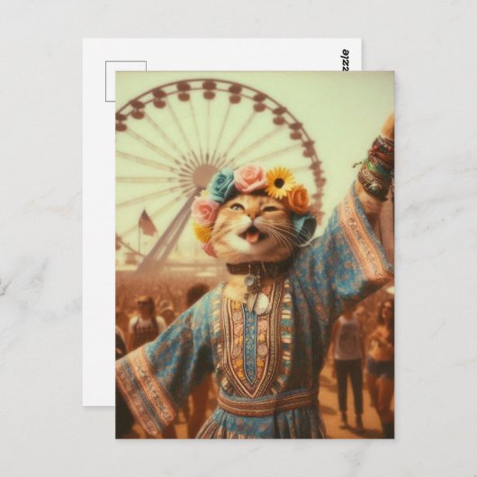 Die Hippie Kitty Postcard Postkarte (Vorne/Hinten)