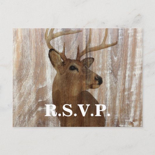 Die Hirschjagd im Stall ist über Hochzeit RSVP Einladungspostkarte (Vorderseite)