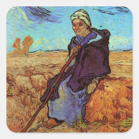 Die Hirtin (nach Millet) von Vincent van Gogh Quadratischer Aufkleber (Vorderseite)