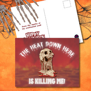 Die Hitze hier unten Melting Skull Halloween Feiertagspostkarte