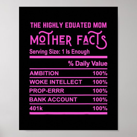 Die hoch gebildete Mama Funny Mother Facts Gag Poster (Vorne)