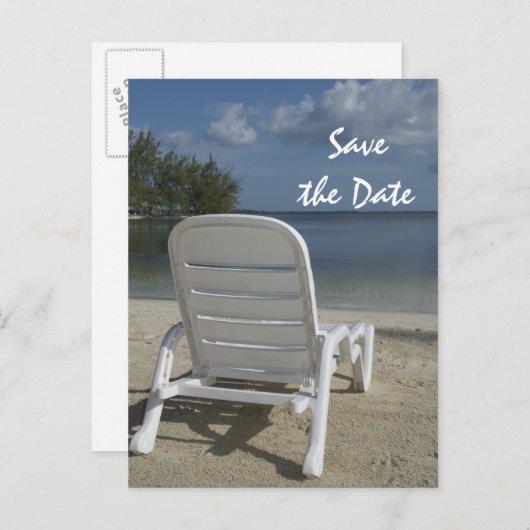 Die Hochzeit der Beach Lounge rettet das Datum Ankündigungspostkarte (Vorne/Hinten)