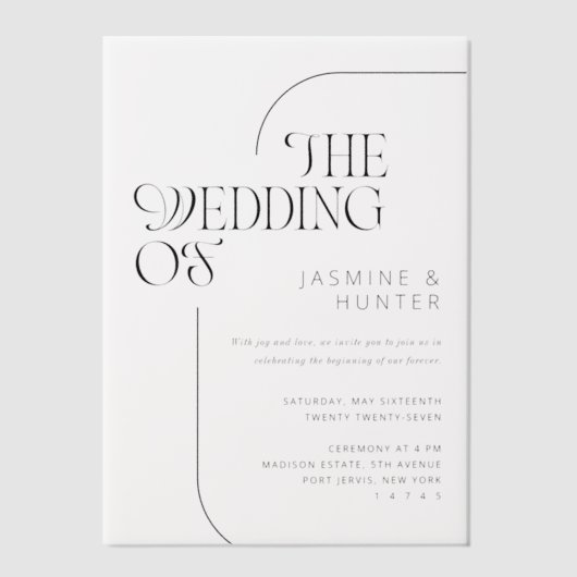 Die Hochzeit der Minimal Modern Black Script Hochz Pergament Einladungen (Vorderseite)