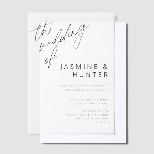 Die Hochzeit der Minimal Modern Black Script Hochz Pergament Einladungen (Versetzt)